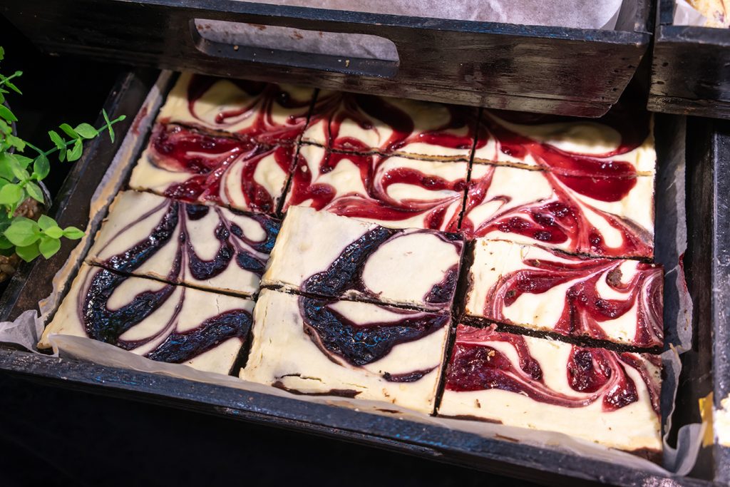 healthy red white and blue swirled cheesecake bars