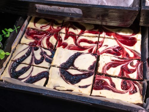 healthy red white and blue swirled cheesecake bars