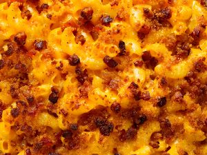 delicious mac and cheese strata with bacon