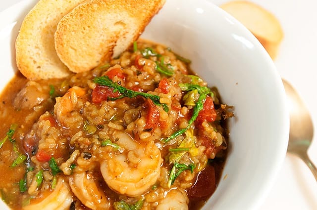 Juicy Jambalaya Recipe, easy authentic creole rice jambalaya casserole with chicken, andouille sausage, and shrimp