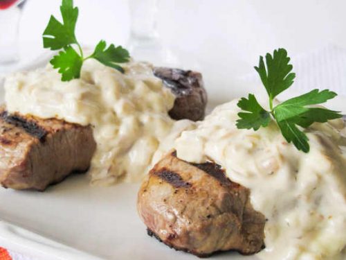 london broil with blue cheese sauce