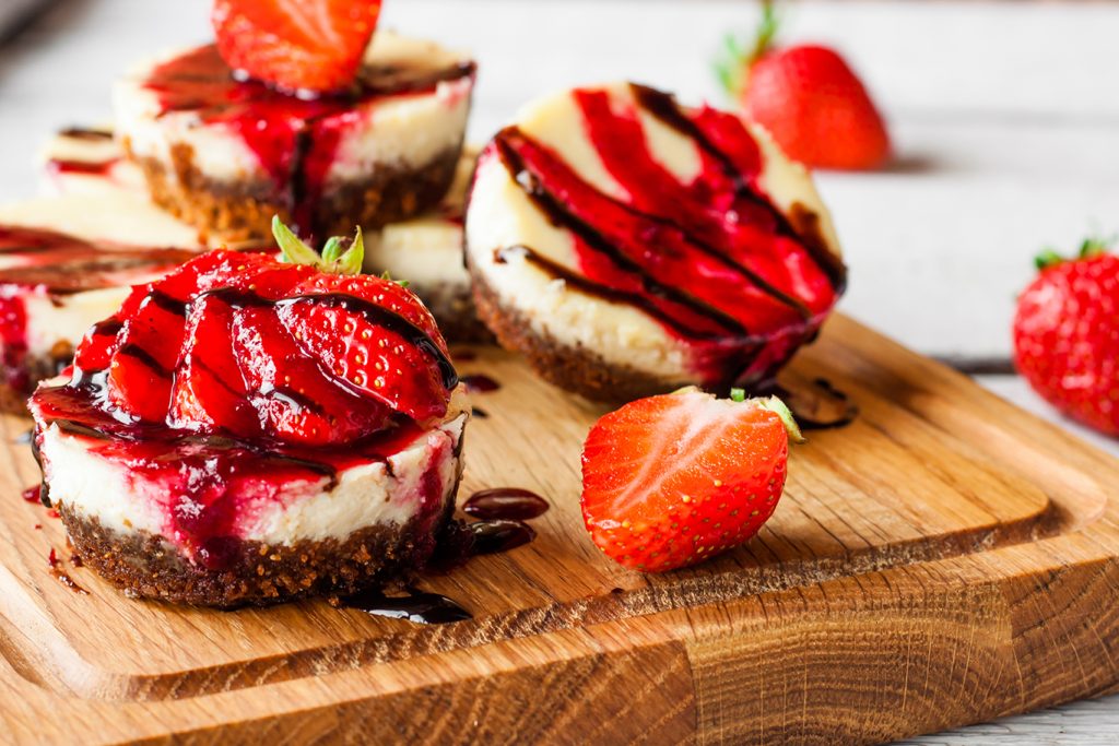 mini strawberry swirl cheesecakes