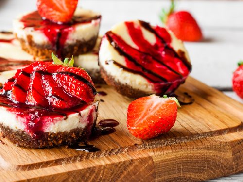 mini strawberry swirl cheesecakes