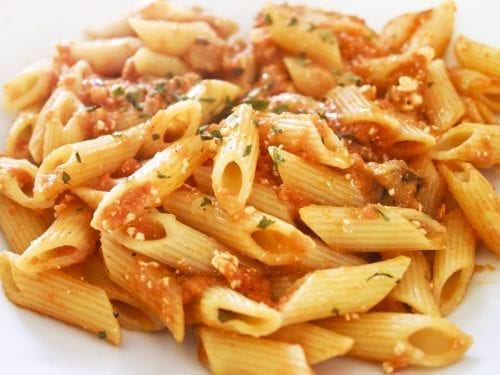 mostaccioli and sun dried tomatoes