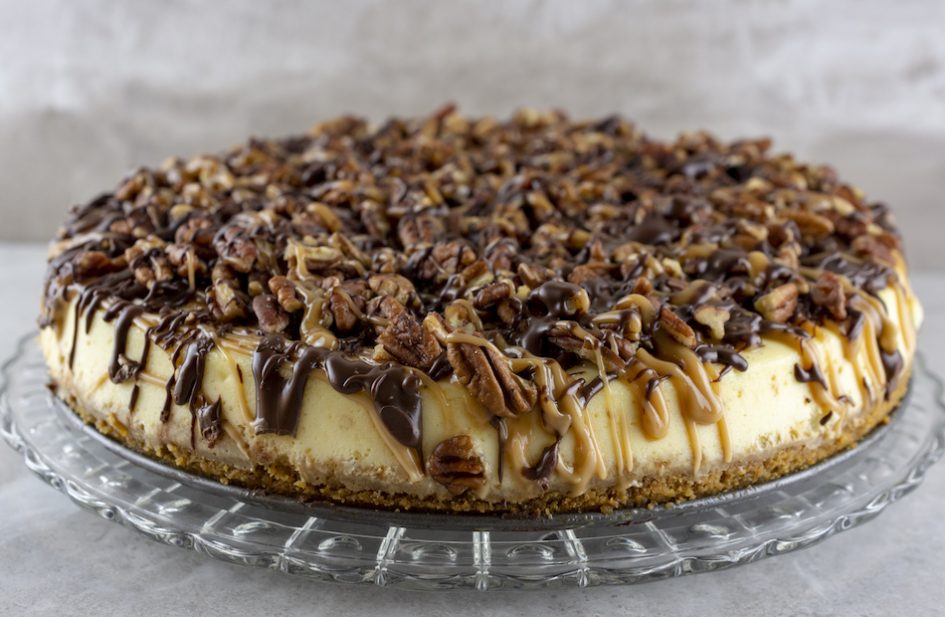 peanut butter pecan turtle cheesecake