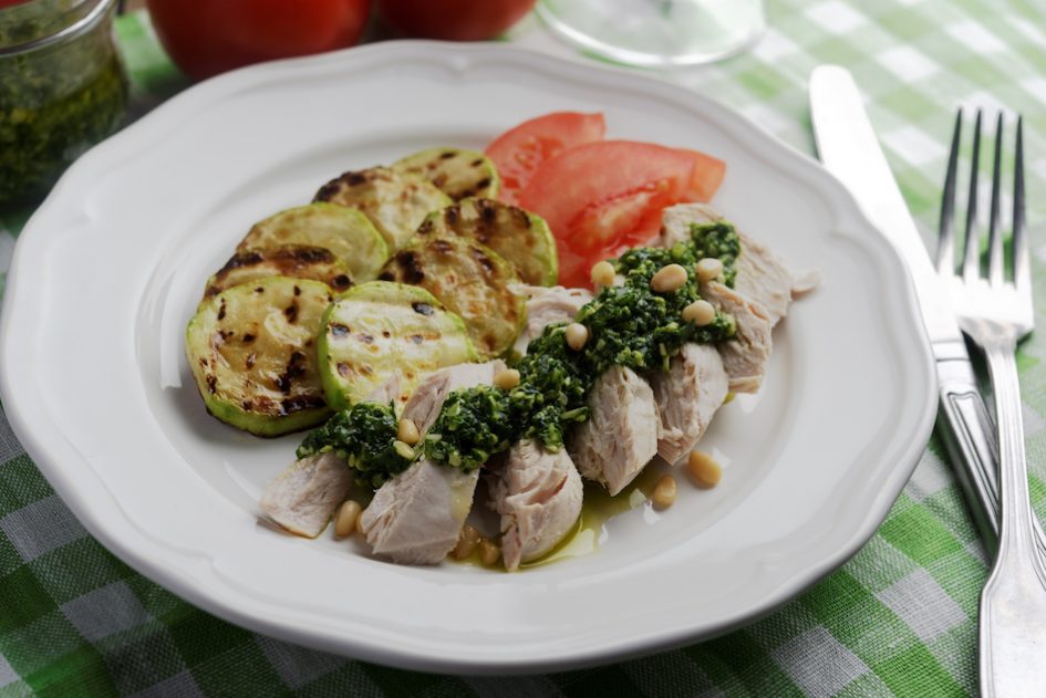 pesto chicken with summer squash