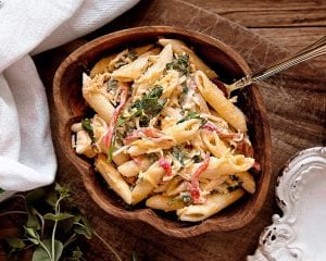 Pickle Olive and Imitation Crabmeat Pasta Salad Recipe