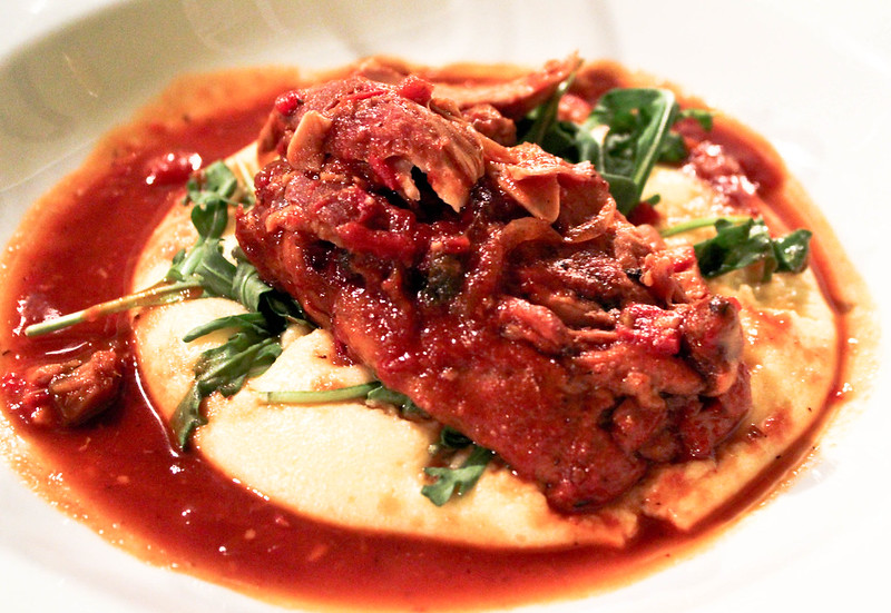 polenta with mascarpone, spicy tomato sauce and italian sausages