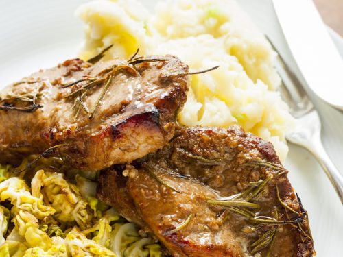 pork chops with braised cabbage and balsamic sherry sauce