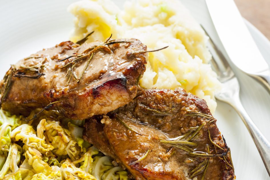 pork chops with braised cabbage and balsamic sherry sauce