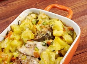 baked trout with potatoes in a casserole
