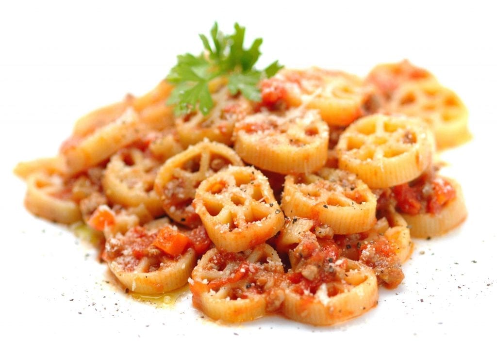 rotelle pasta with tomato sauce and cheese