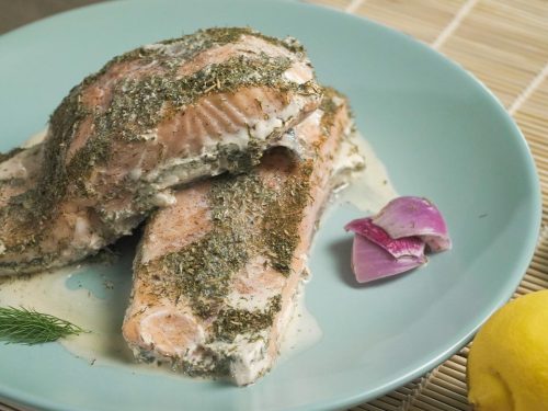 Salmon Baked in Milk with Bay Leaf and Onion Recipe