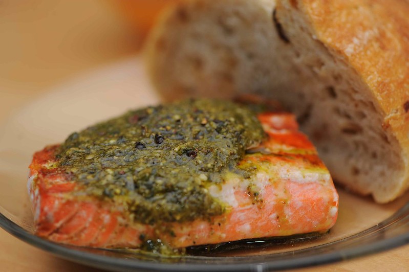 salmon with pesto glaze