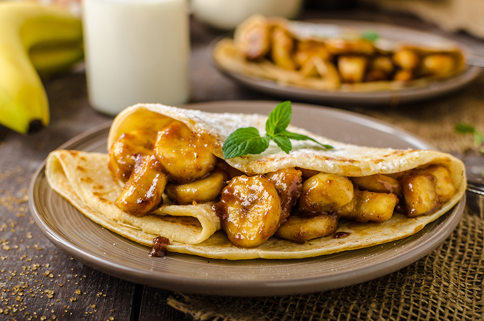 pancakes stuffed with caramel banana