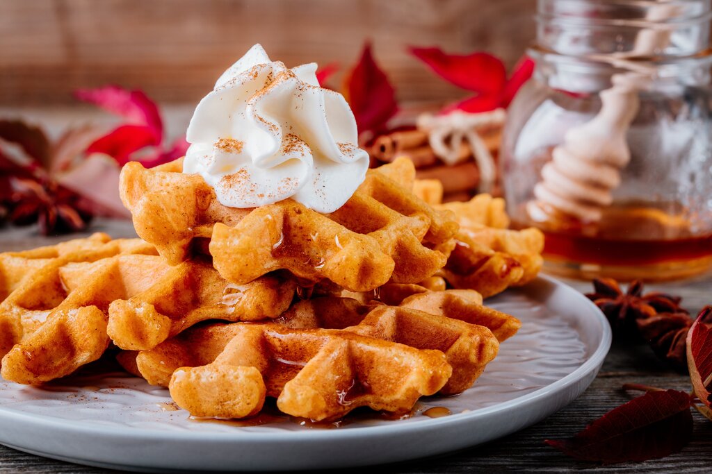 Sweet Potato Spiced Waffles with Crushed Pecans - Baby Led Feeding