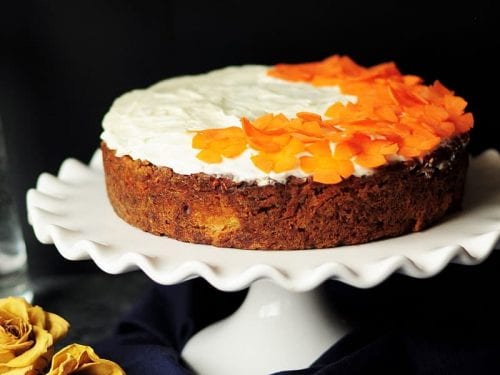 carrot cake with candied carrot toppings