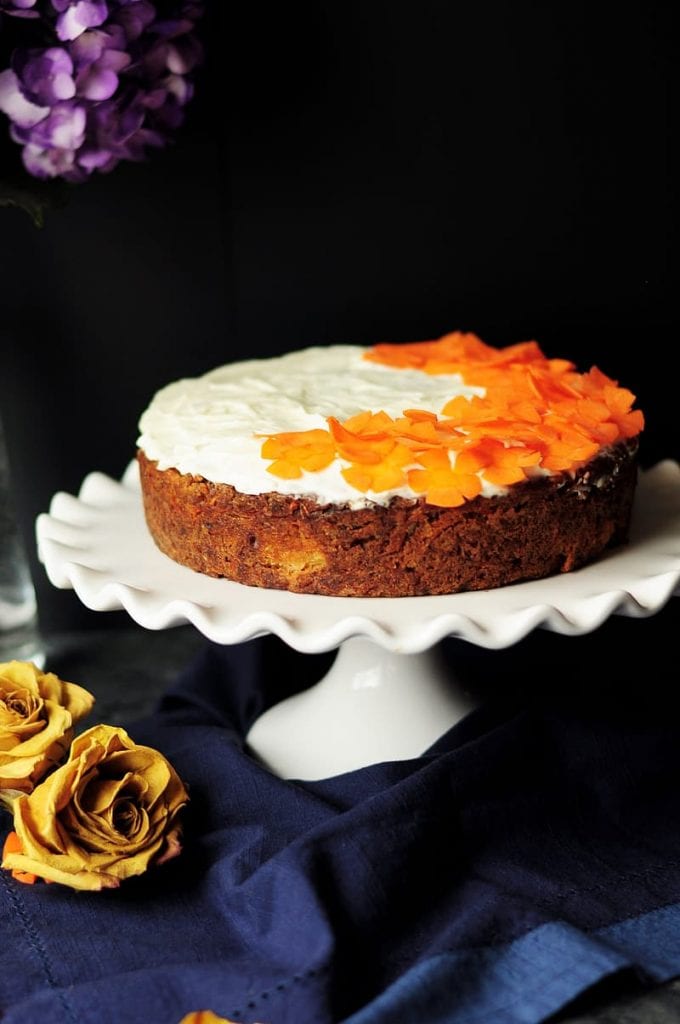 carrot cake with candied carrot toppings