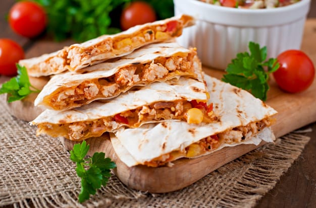 Chicken Quesadillas with Corn-Tomato Salad