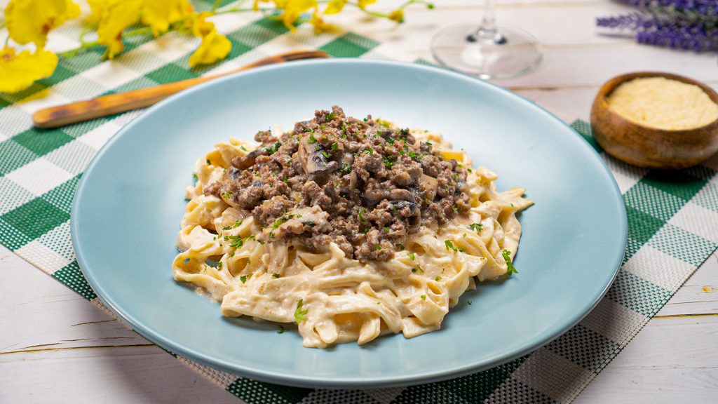 Ground Beef Stroganoff with Noodles Romanoff