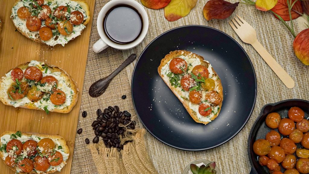 Roasted Tomatoes And Cream Cheese On Sourdough