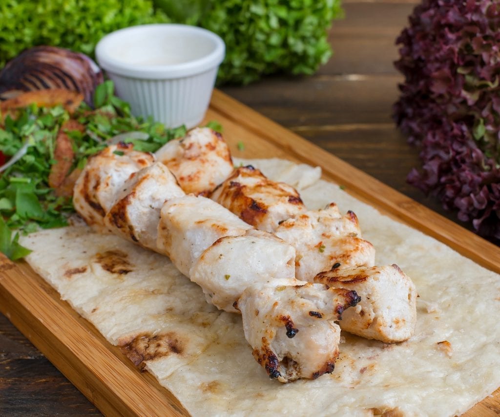 chicken kebab, chicken skewer, chicken bits on stick