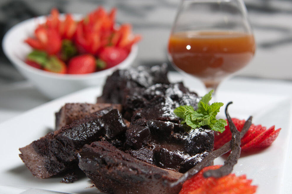 Double Chocolate Bread Pudding Recipe, double chocolate bread pudding with french bread cubes and chocolate chunks