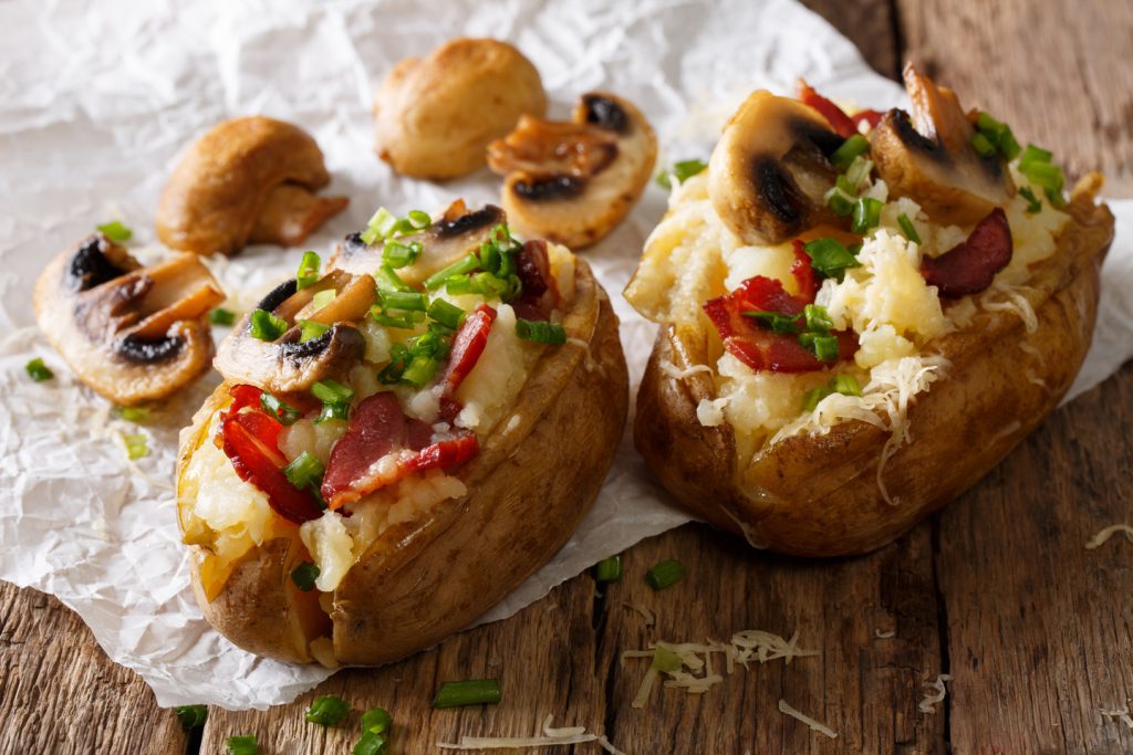 Stuffed Twice-Baked Potatoes with Ham, Mushrooms, and Gruyere Cheese Recipe