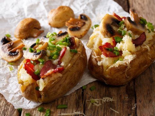 Stuffed Twice-Baked Potatoes with Ham, Mushrooms, and Gruyere Cheese Recipe