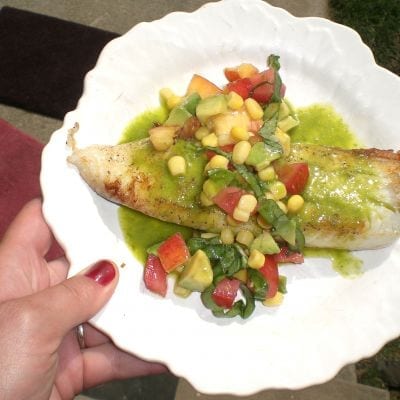 tilapia with basil oil and fresh summer salsa