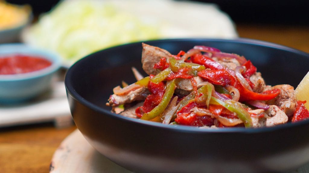 Skillet with sizzling tortillas