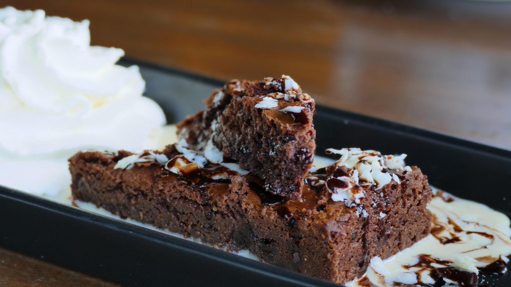 chocolate bread pudding with whipped cream