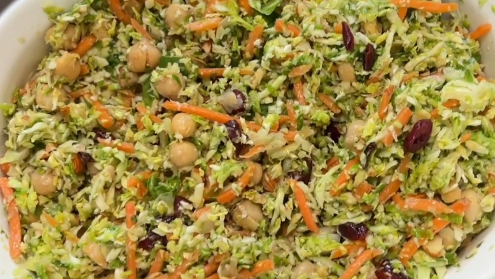 Asian Brussels Sprout Slaw with Carrots and Almonds Recipe