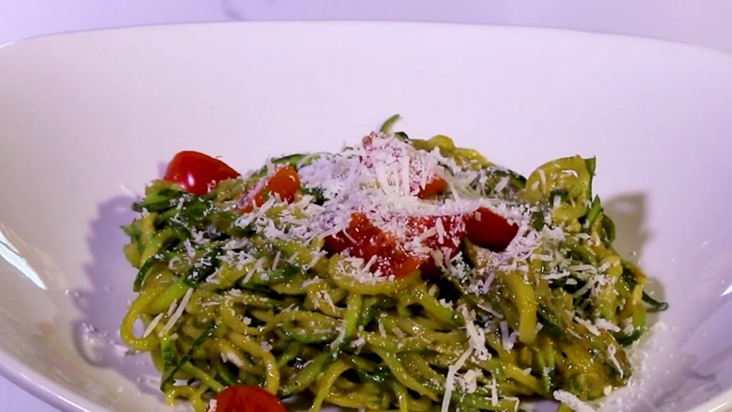 Double Tomato Pesto Spaghetti with Zucchini Noodles Recipe