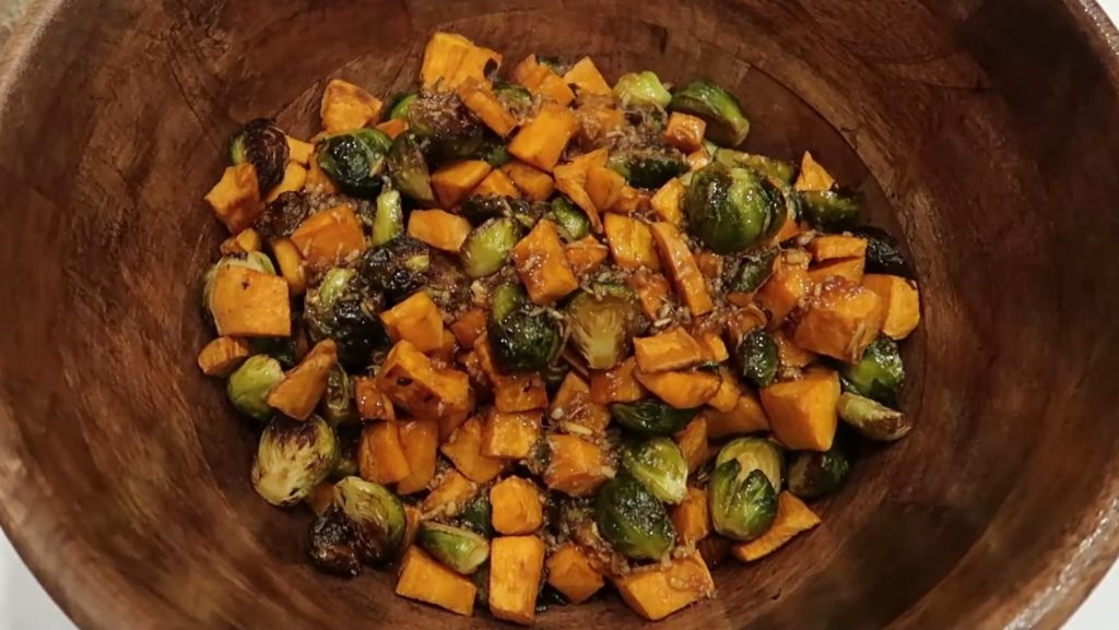 Roasted Sweet Potatoes and Brussels Sprouts Recipe