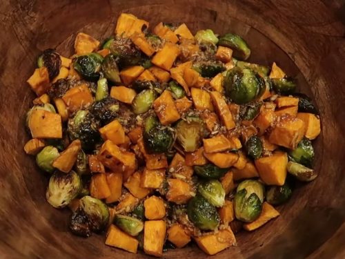 Roasted Sweet Potatoes and Brussels Sprouts Recipe