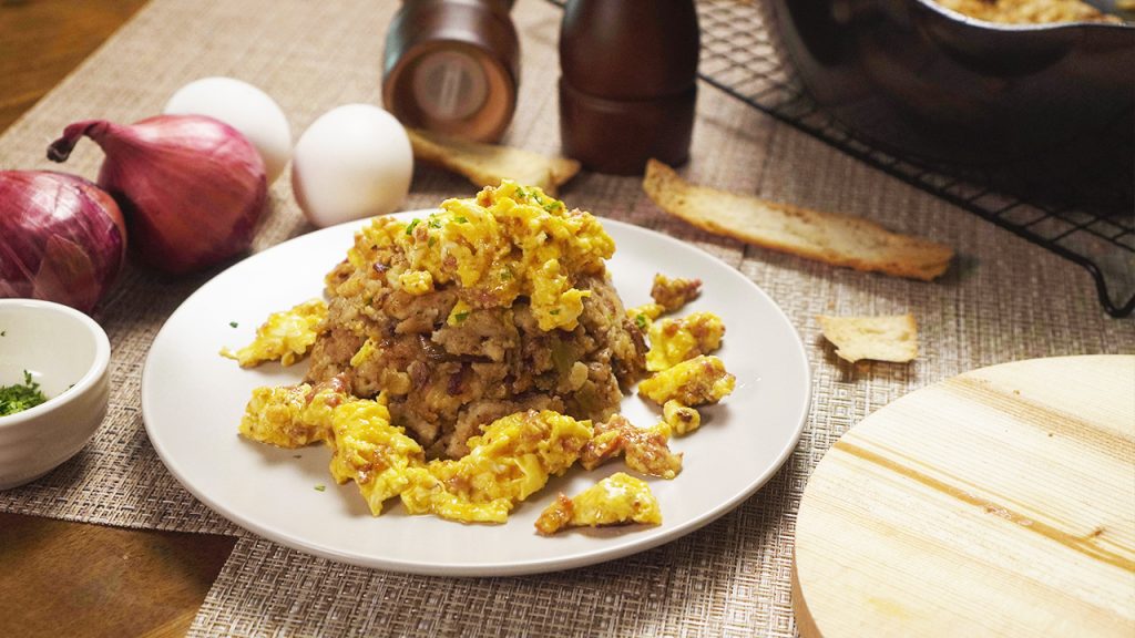 Stove Top Stuffing Breakfast Scramble Recipe, easy egg, potato, and sausage skillet breakfast scramble