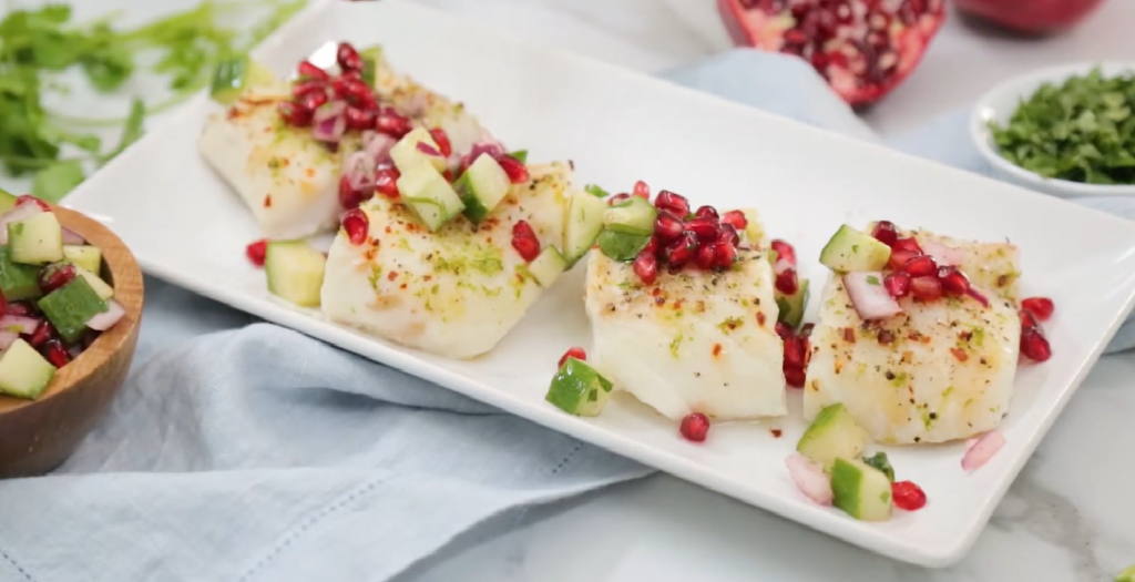 20-Minute Pan-Seared Fish with Pomegranate Salsa - Gimme Some Oven