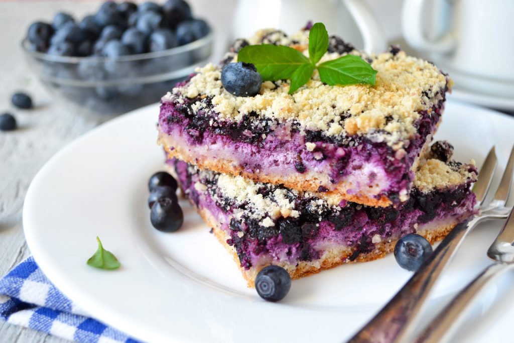 Homemade blueberry pie with ricotta and shtreyzel