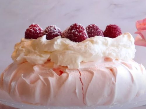 Meringue Cake with Whipped Cream and Raspberries Recipe
