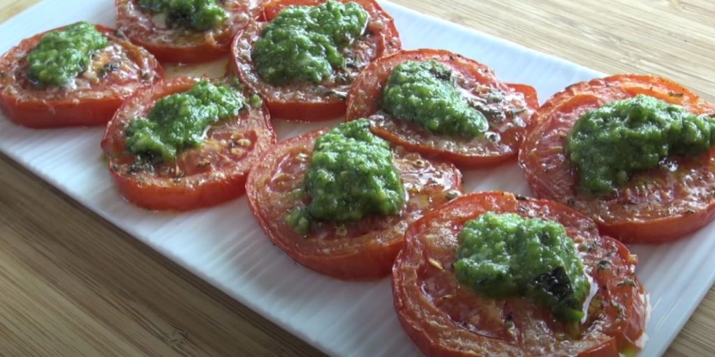 3-Ingredient Pesto-Parmesan Baked Tomatoes Recipe