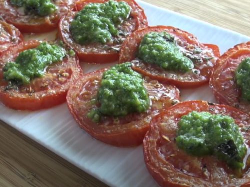 3-Ingredient Pesto-Parmesan Baked Tomatoes Recipe