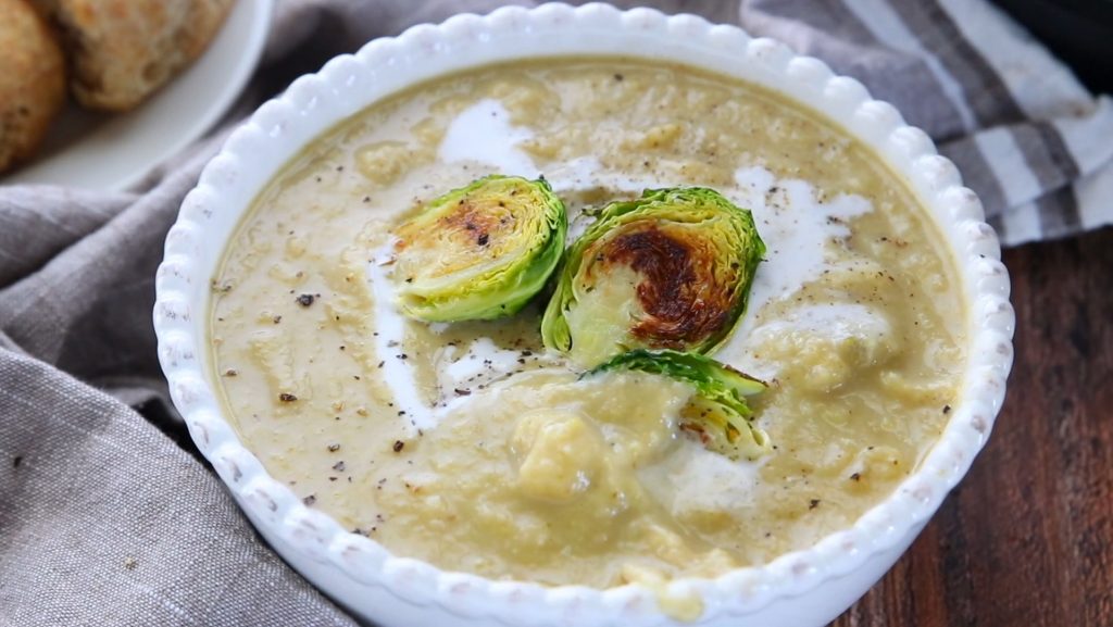 Roasted Brussels Sprouts and Cauliflower Soup Recipe