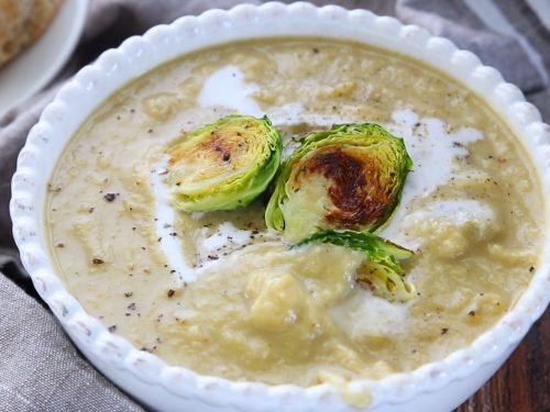 Roasted Brussels Sprouts and Cauliflower Soup Recipe