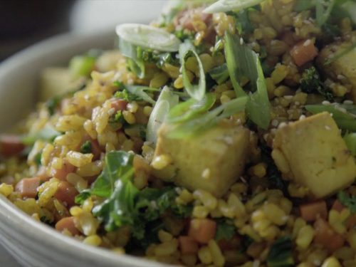 Turmeric Fried Rice with Eggs and Kale Recipe