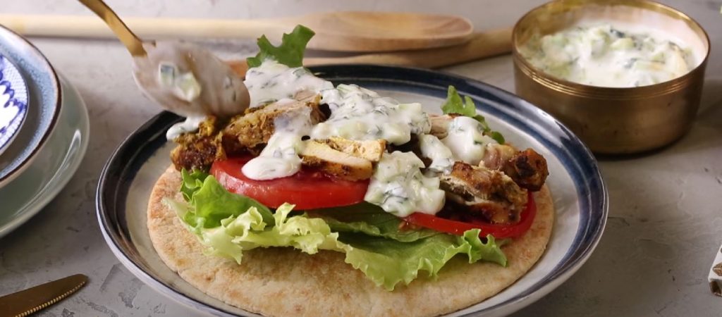 Chicken Shawarma Pita Wraps with Dill Yogurt Sauce Recipe