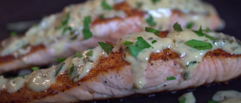 Skillet Seared Salmon with Creamy Cilantro Lime Sauce Recipe