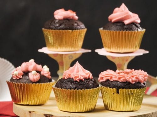 Be My Valentine Cupcakes Recipe - moist homemade chocolate cupcakes with chocolate ganache and vanilla buttercream frosting