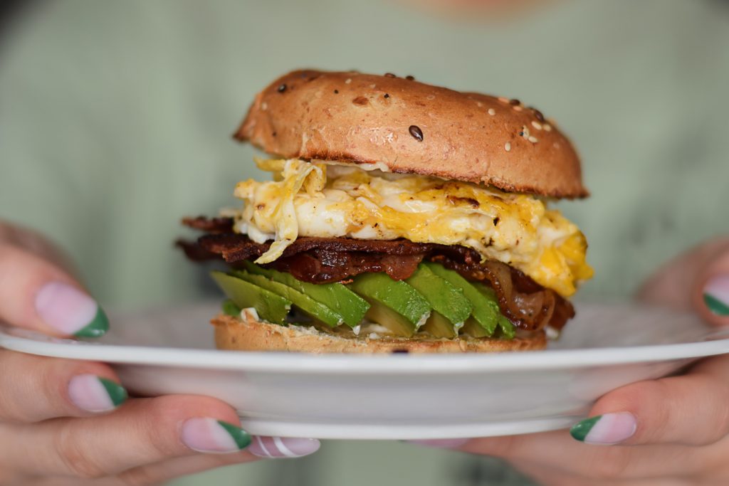 Bacon Egg and Avocado Bagel Breakfast Sandwich Recipe