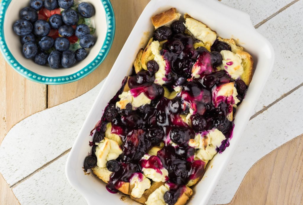 Blueberry cream cheese french toast casserole.